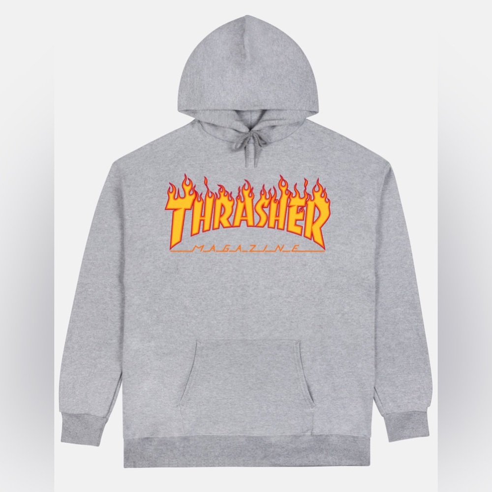 Thrasher Gray Hoodie with Orange Flame Logo